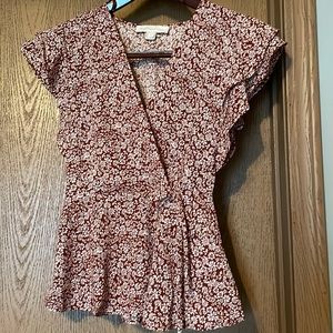 Rust Floral Wrap Blouse